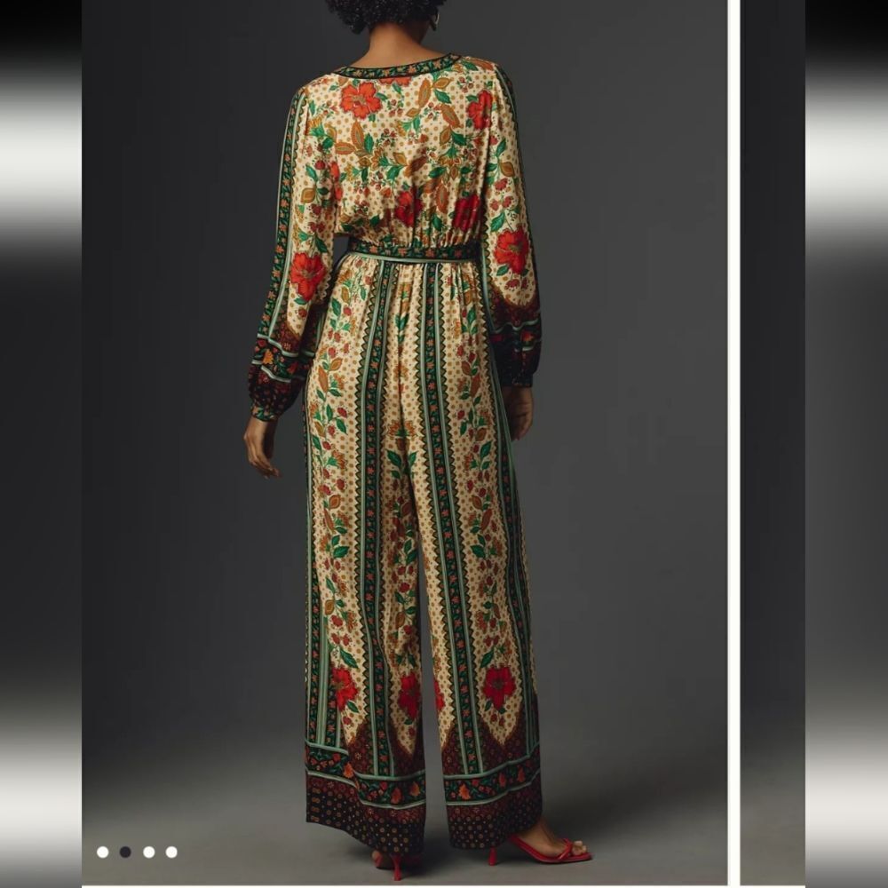 NWT Farm Rio x Anthropologie Floral Wrap Jumpsuit Black Motif Size S - Picture 12 of 13